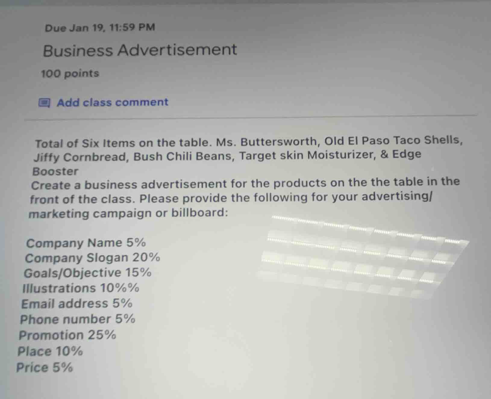 due jan 19, 11:59 pm business advertisement 100 points add class commen…