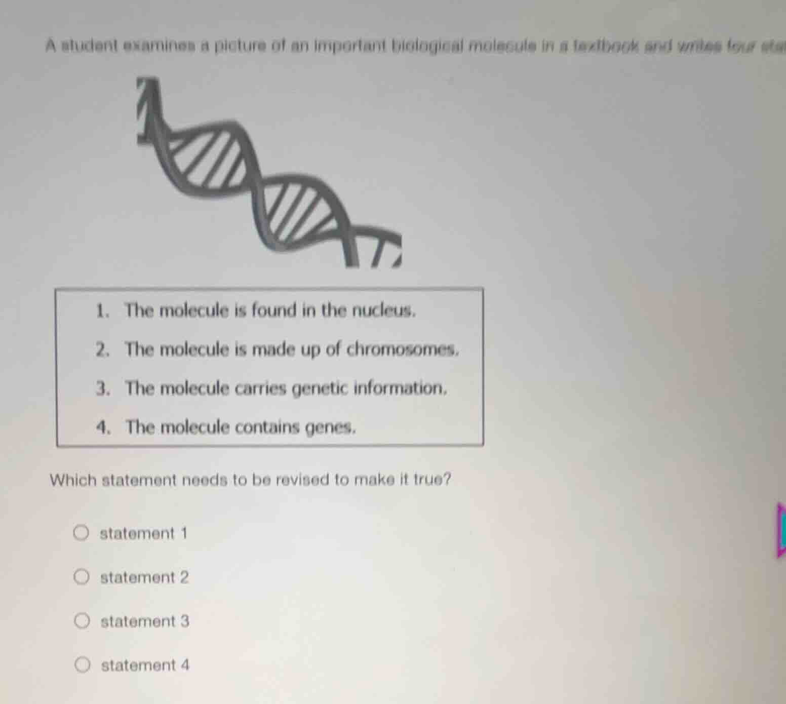 a student examines a picture of an important biological molecule in a t…