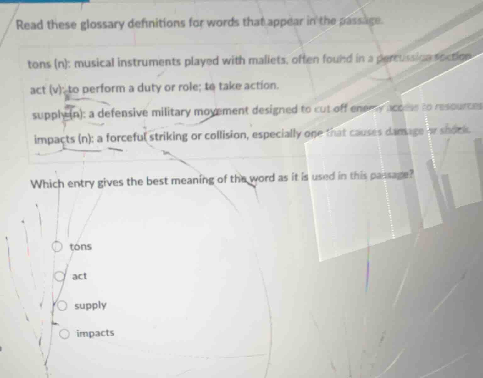 read these glossary definitions for words that appear in the passage. t…