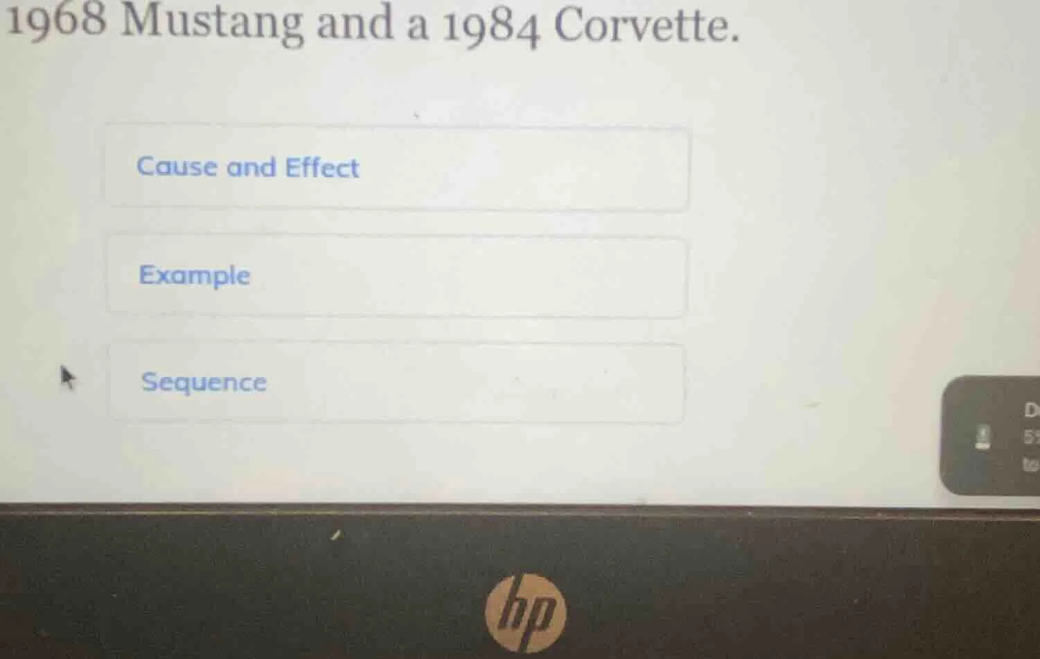 1968 mustang and a 1984 corvette. cause and effect example sequence