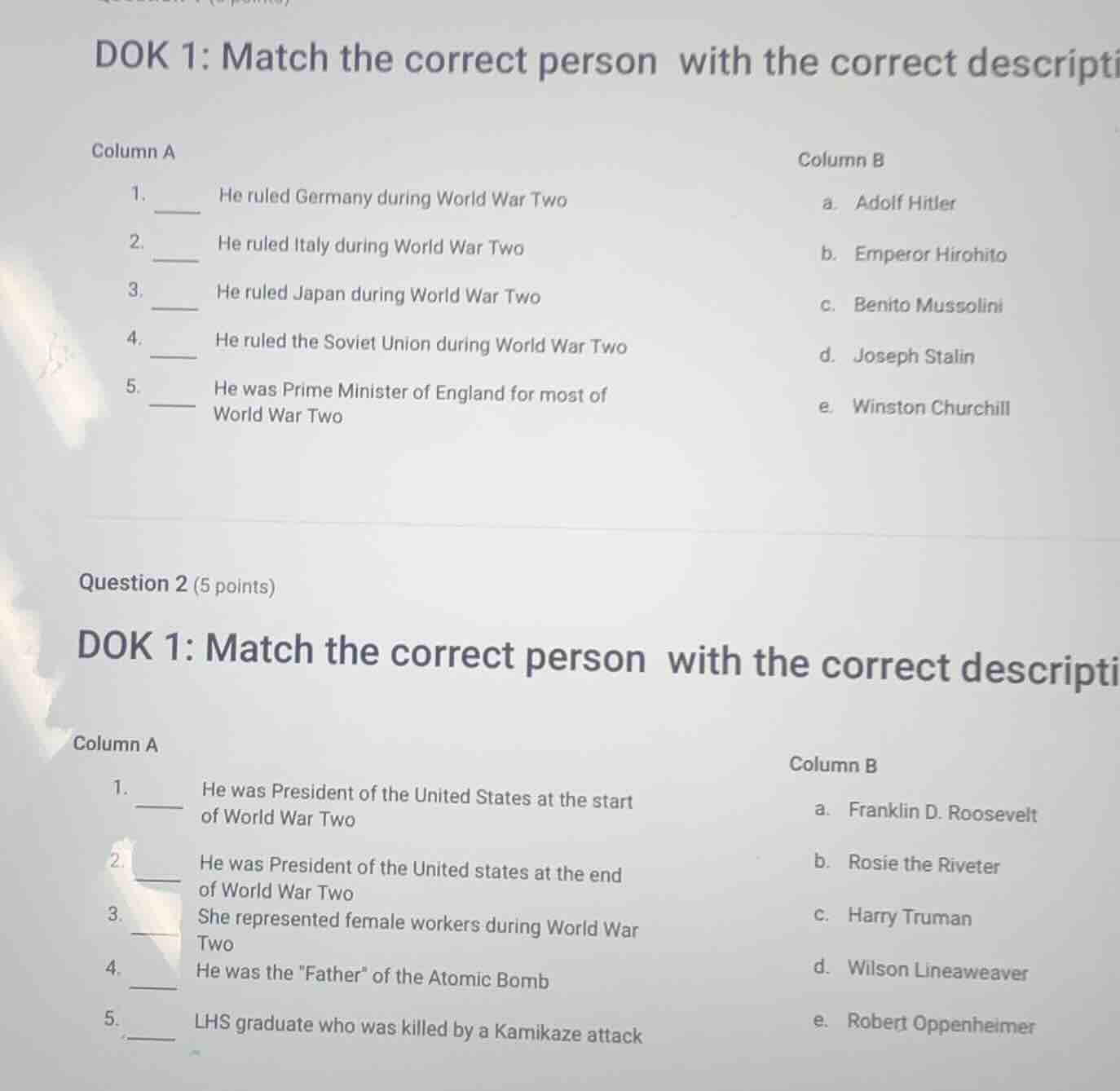 dok 1: match the correct person with the correct descripti column a col…