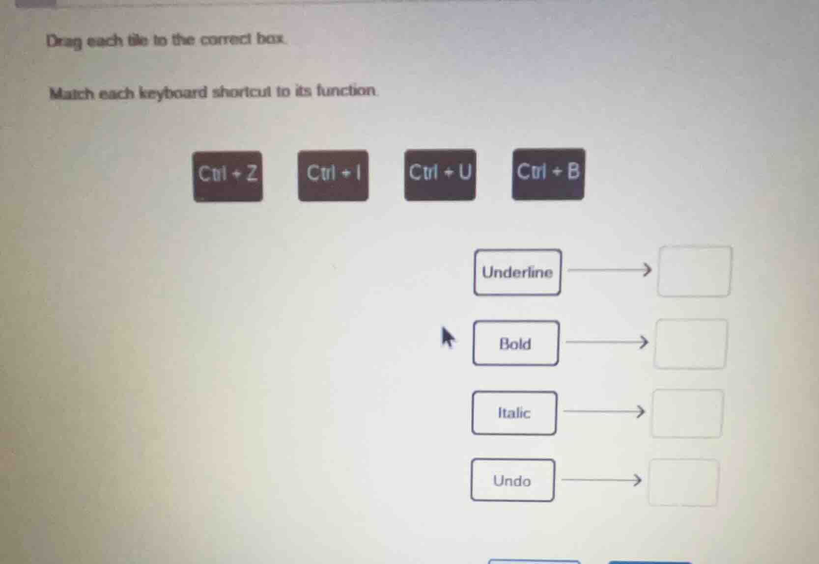 drag each tile to the correct box. match each keyboard shortcut to its …