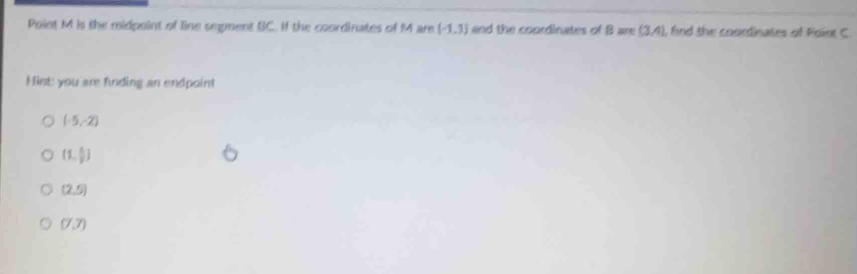 point m is the midpoint of line segment bc. if the coordinates of m are…
