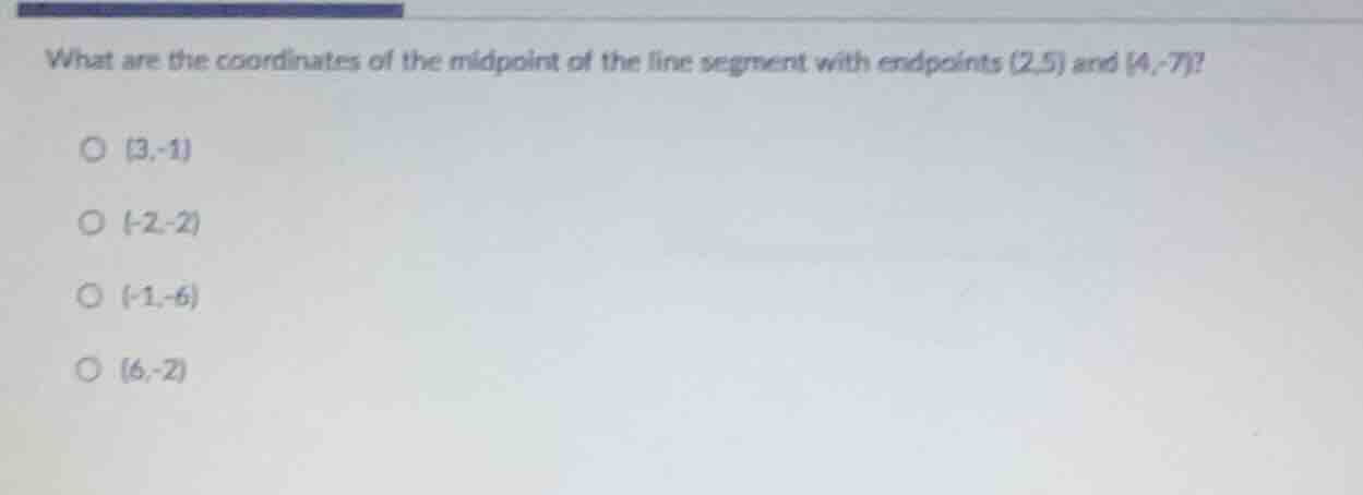 what are the coordinates of the midpoint of the line segment with endpo…
