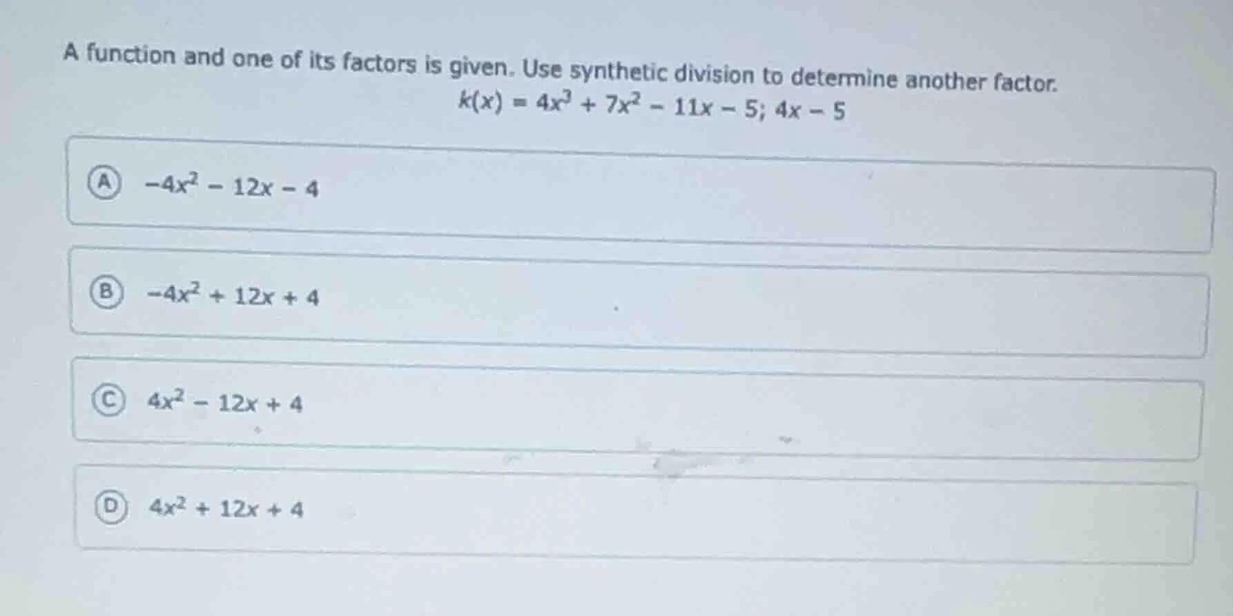 a function and one of its factors is given. use synthetic division to d…