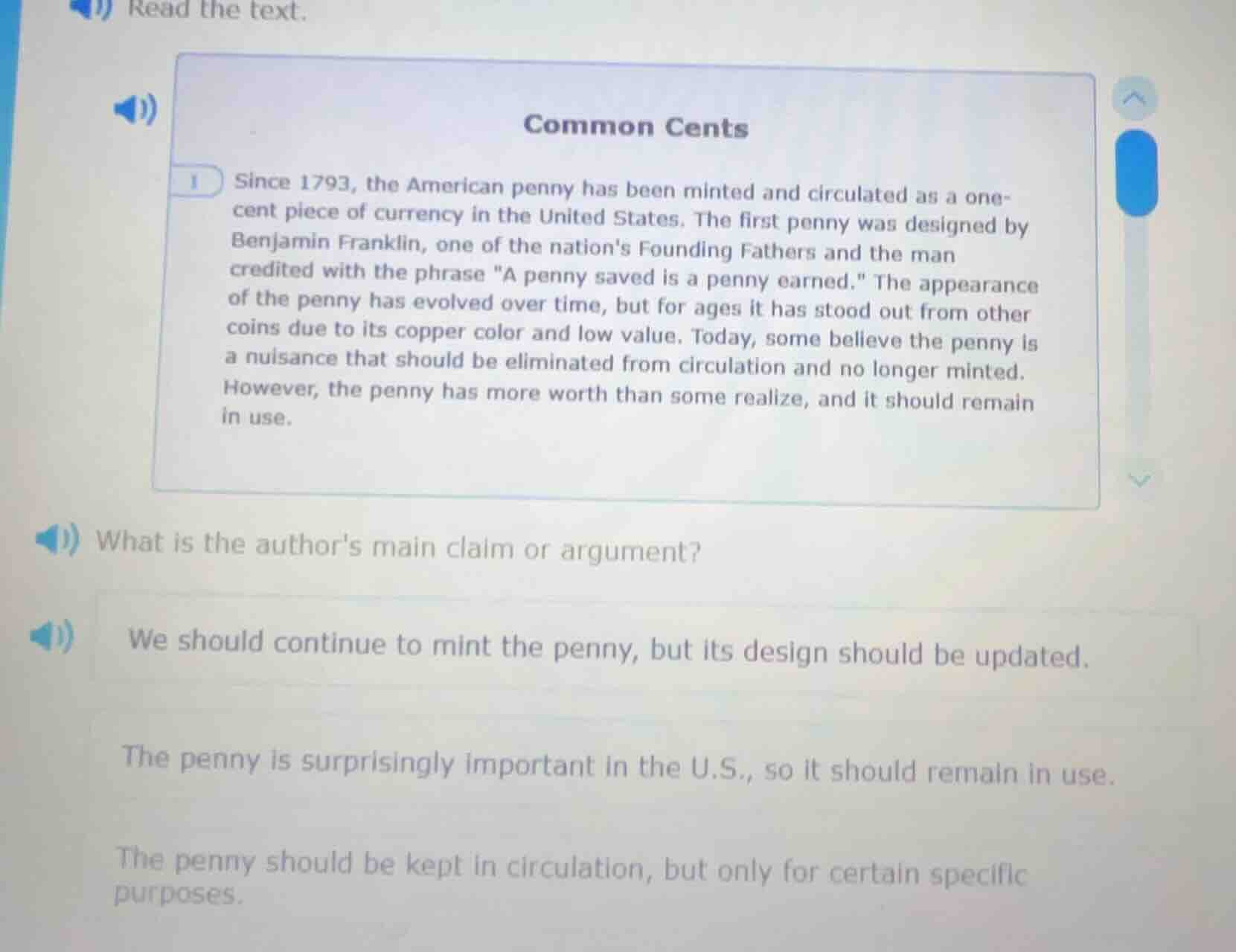 read the text. common cents 1 since 1793, the american penny has been m…