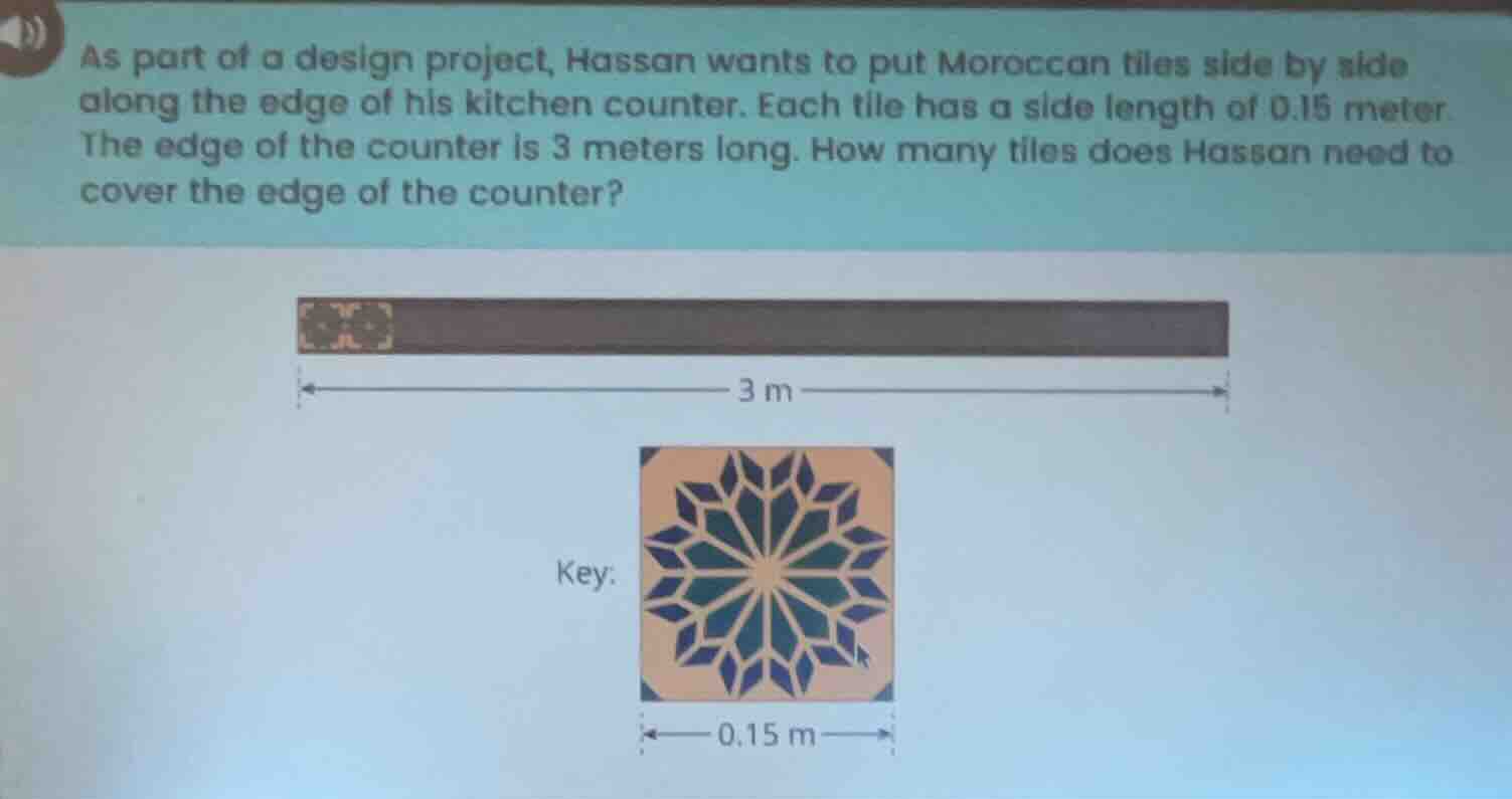 as part of a design project, hassan wants to put moroccan tiles side by…
