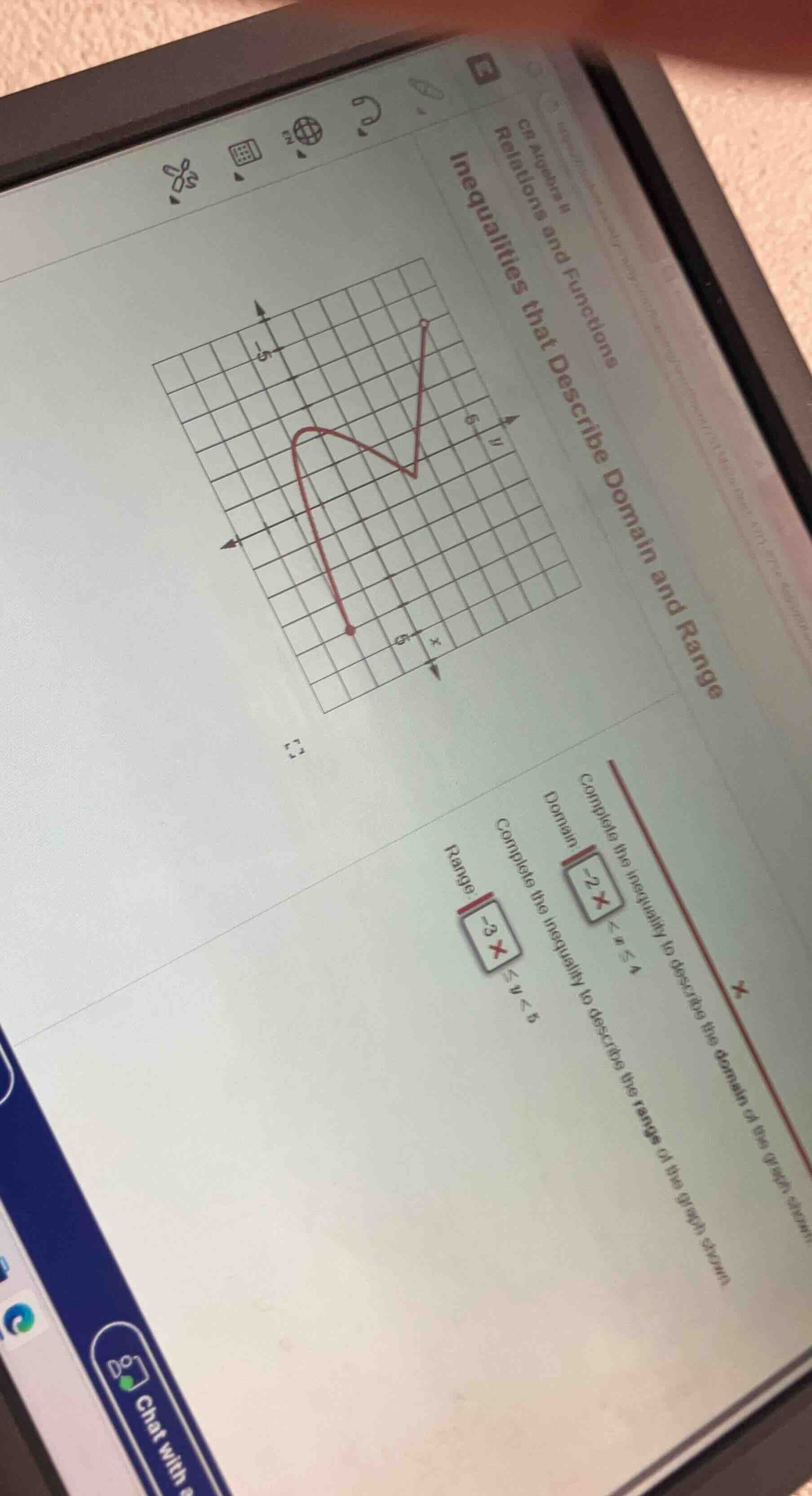 cr algebra ii relations and functions inequalities that describe domain…
