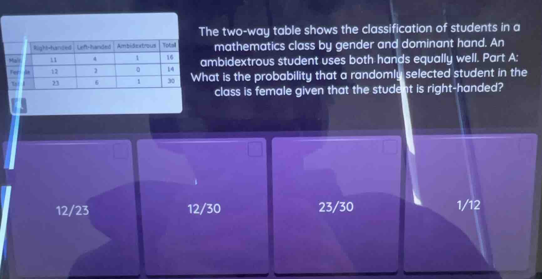 the two - way table shows the classification of students in a mathemati…