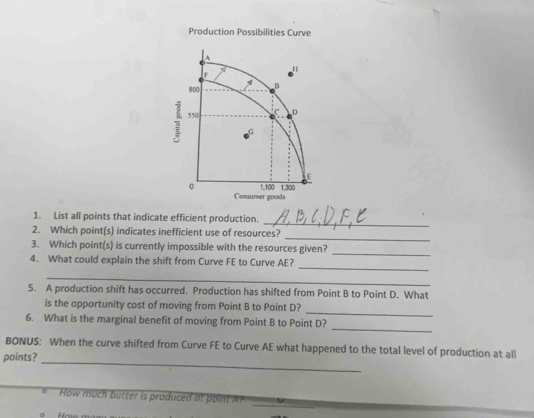 production possibilities curve 1. list all points that indicate efficie…