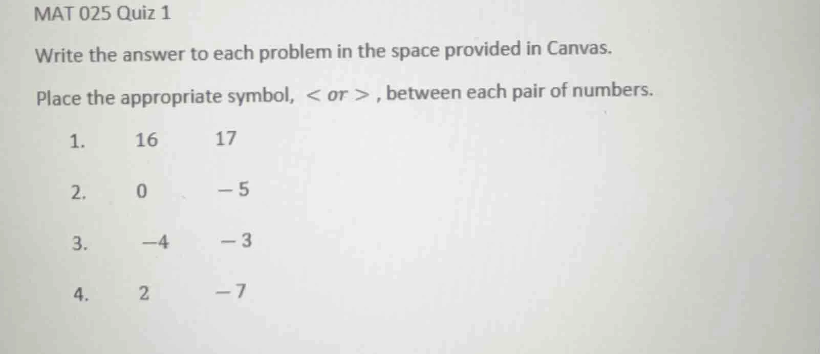 mat 025 quiz 1 write the answer to each problem in the space provided i…