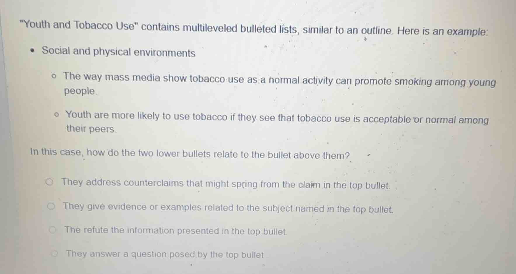 \youth and tobacco use\ contains multileveled bulleted lists, similar t…