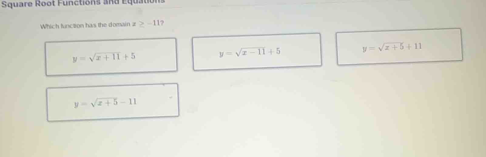 square root functions and equations which function has the domain $x \\…