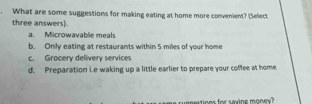 what are some suggestions for making eating at home more convenient? (s…