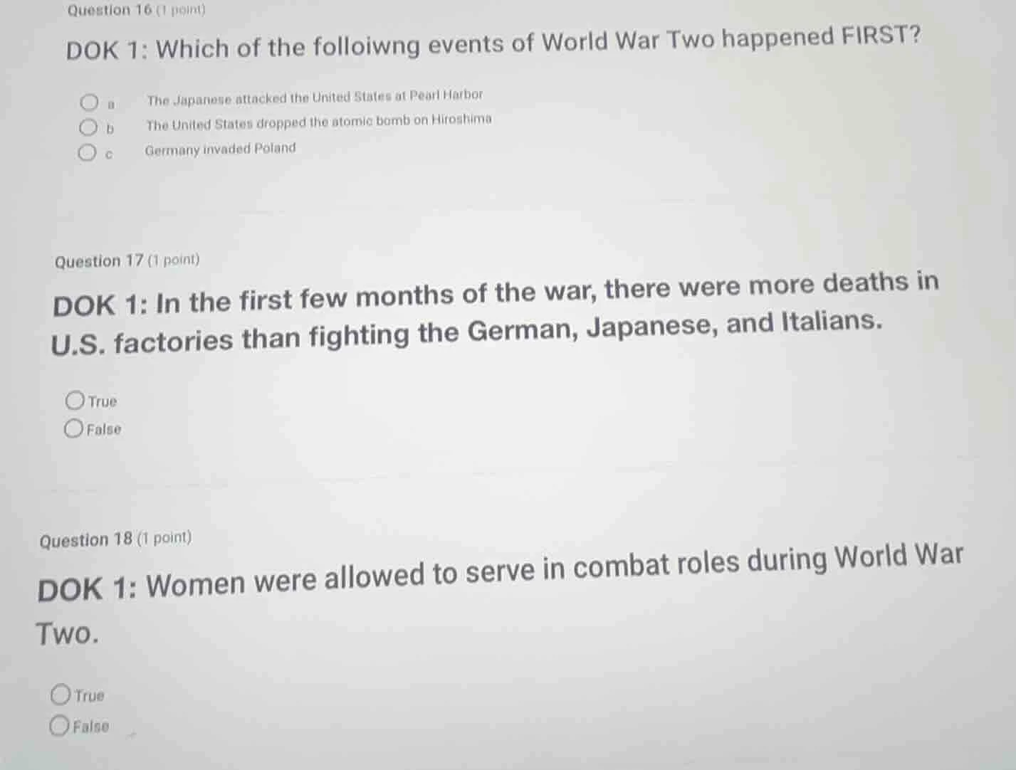 question 16 (1 point) dok 1: which of the folloiwng events of world war…