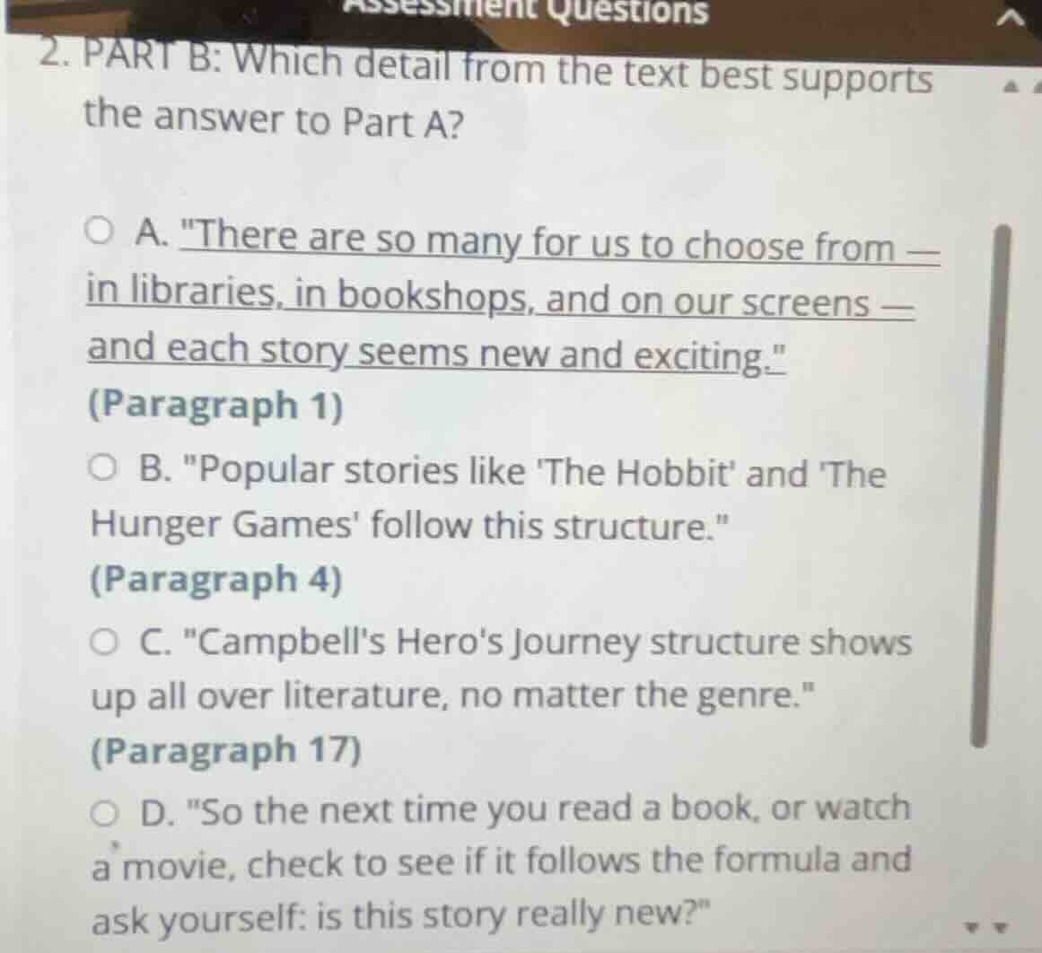 2. part b: which detail from the text best supports the answer to part …