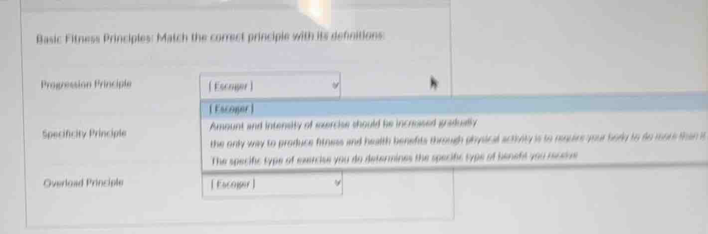 basic fitness principles: match the correct principle with its definiti…