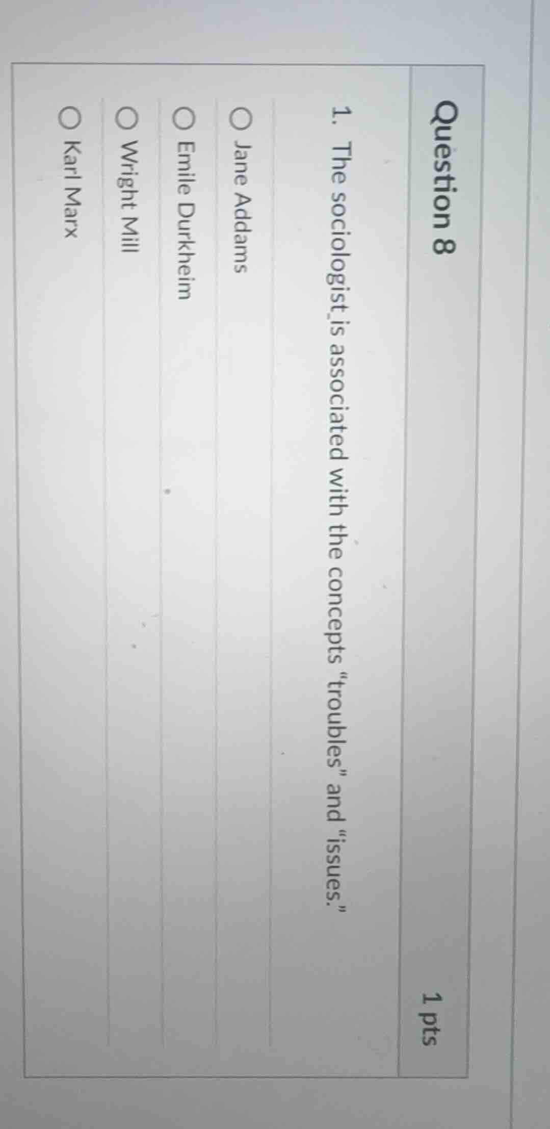 question 8 1. the sociologist is associated with the concepts \troubles…