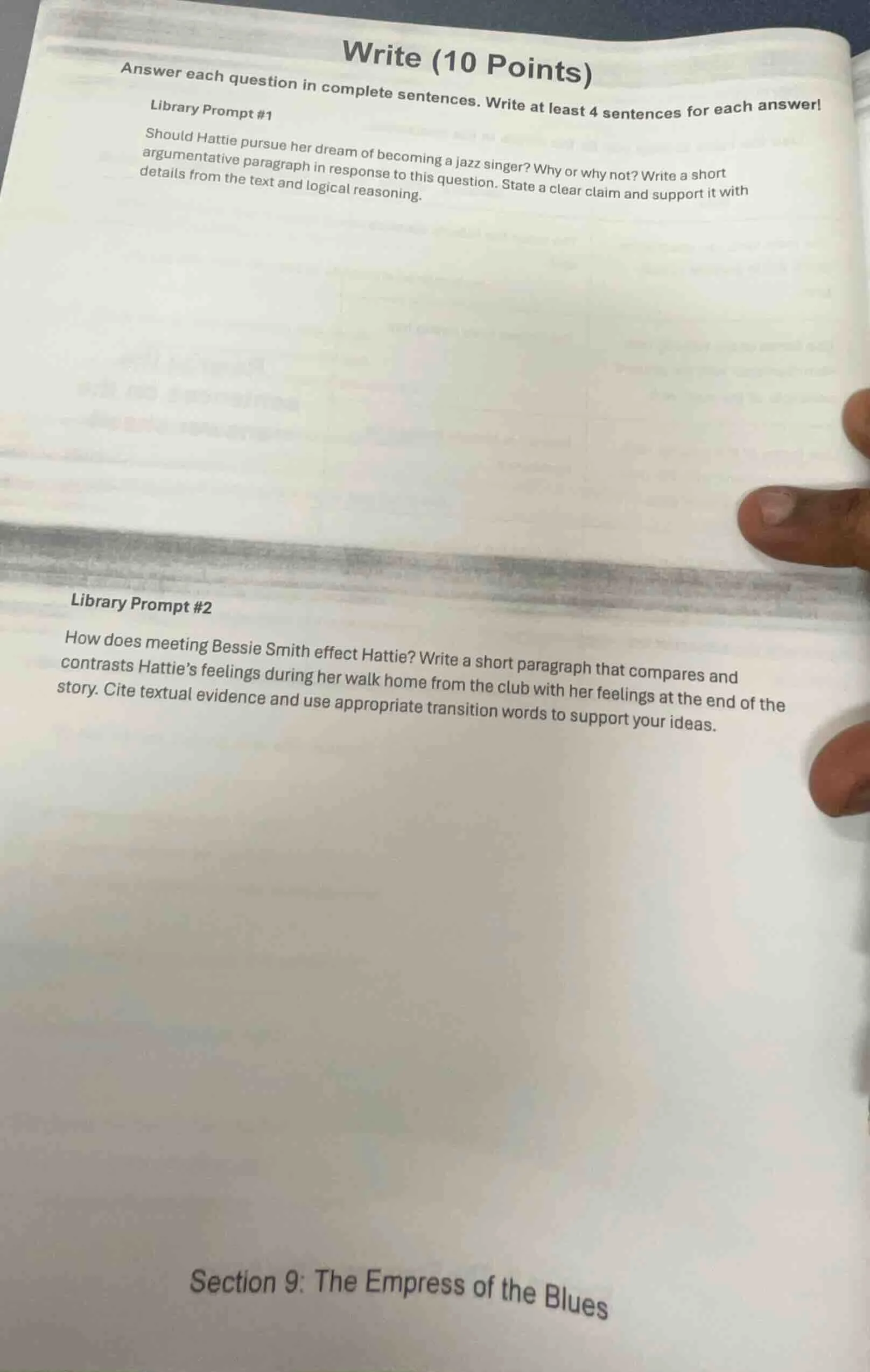 write (10 points) answer each question in complete sentences. write at …