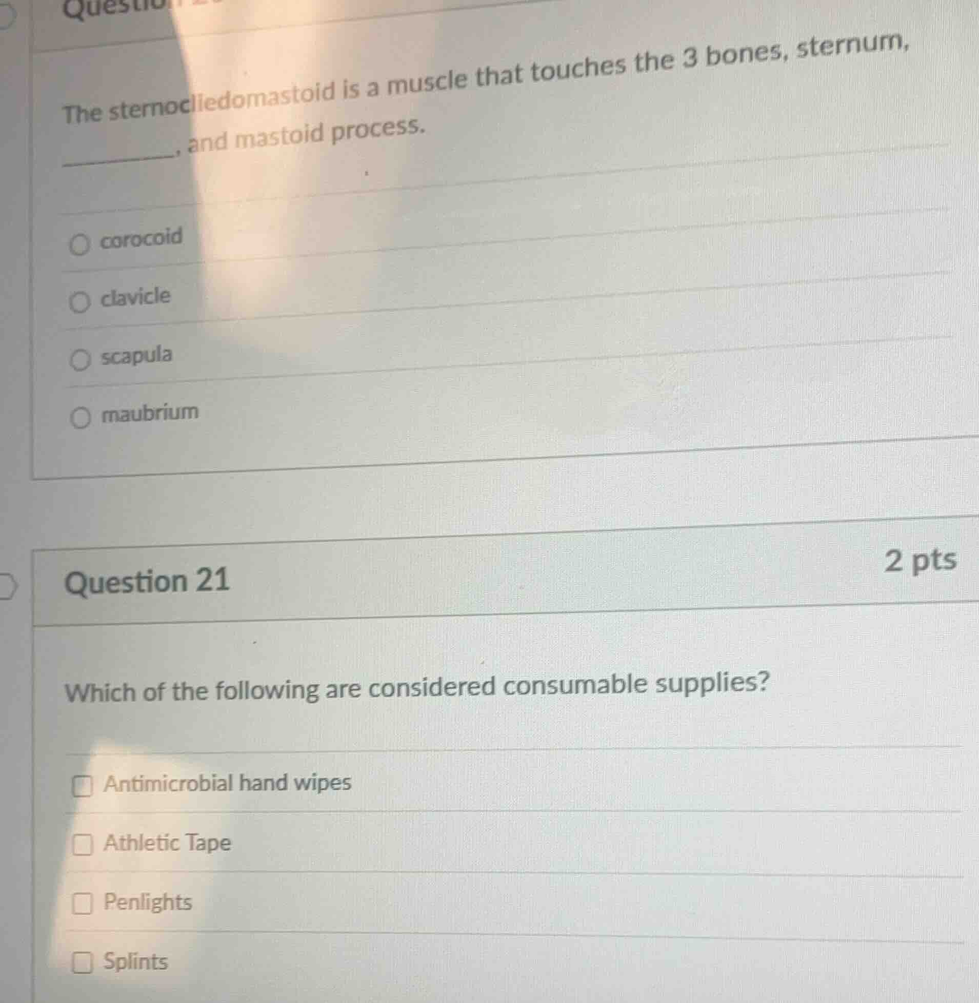 question the sternocliedomastoid is a muscle that touches the 3 bones, …