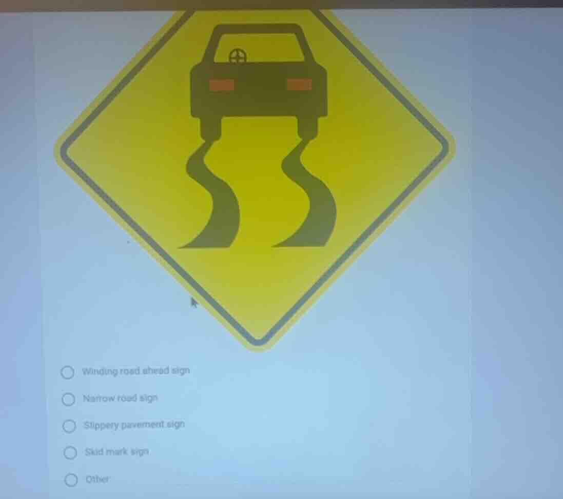 the image shows a road sign with a car and wavy lines below it. the opt…