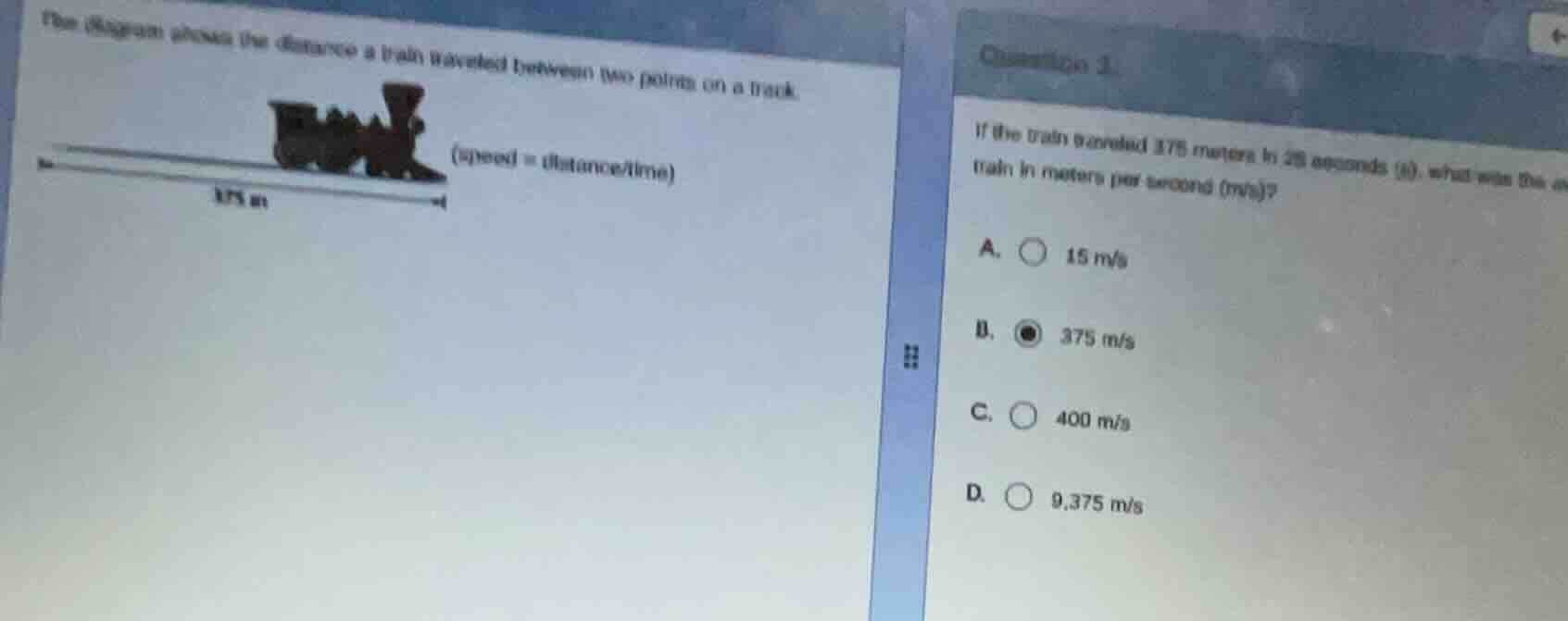 the diagram shows the distance a train traveled between two points on a…