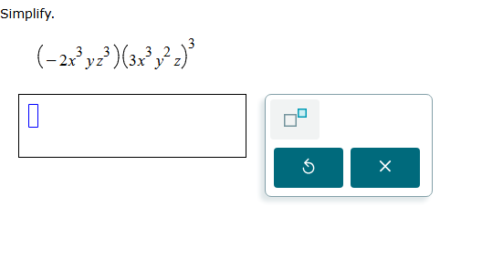 simplify. \\((-2x^{3}yz^{3})(3x^{3}y^{2}z)^{3}\\)