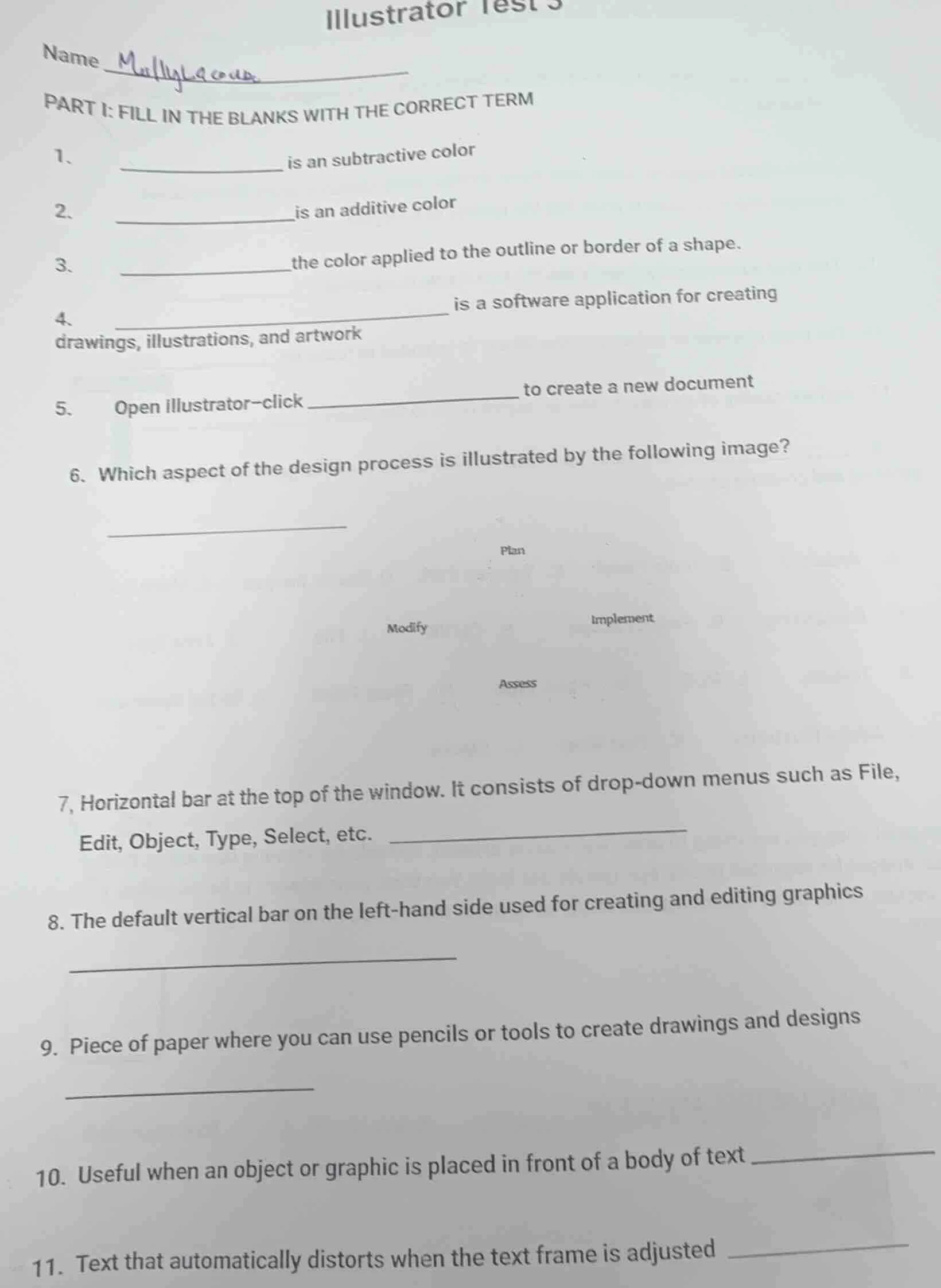 illustrator test 3 name mullig cous part i: fill in the blanks with the…