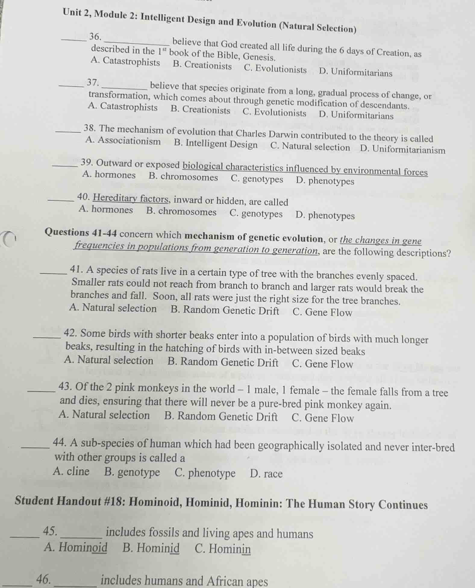 unit 2, module 2: intelligent design and evolution (natural selection) …