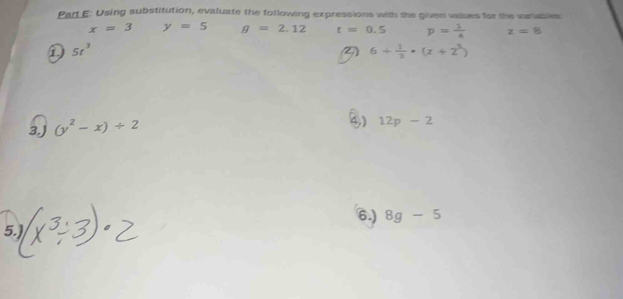 part e: using substitution, evaluate the following expressions with the…