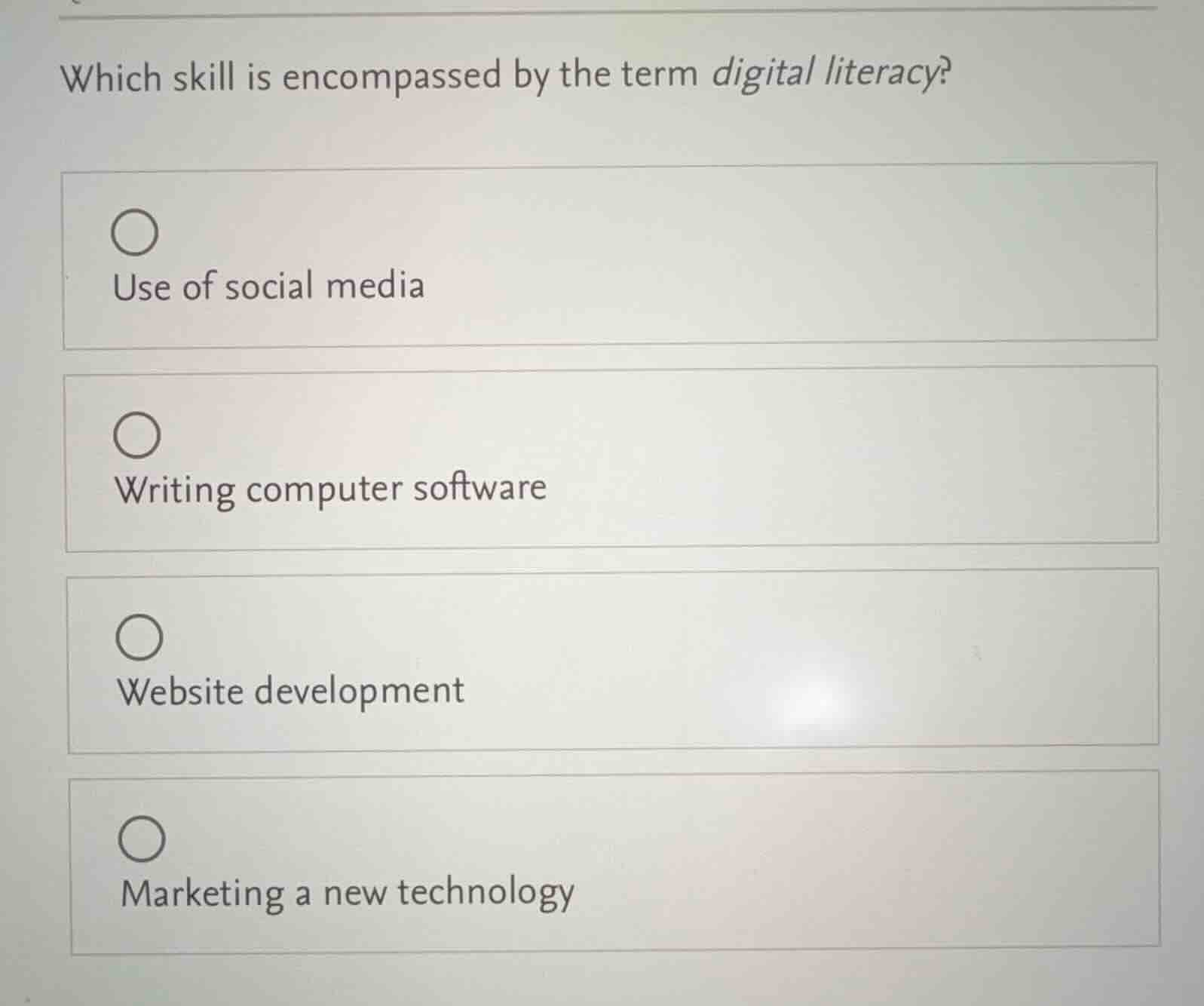 which skill is encompassed by the term digital literacy? - use of socia…
