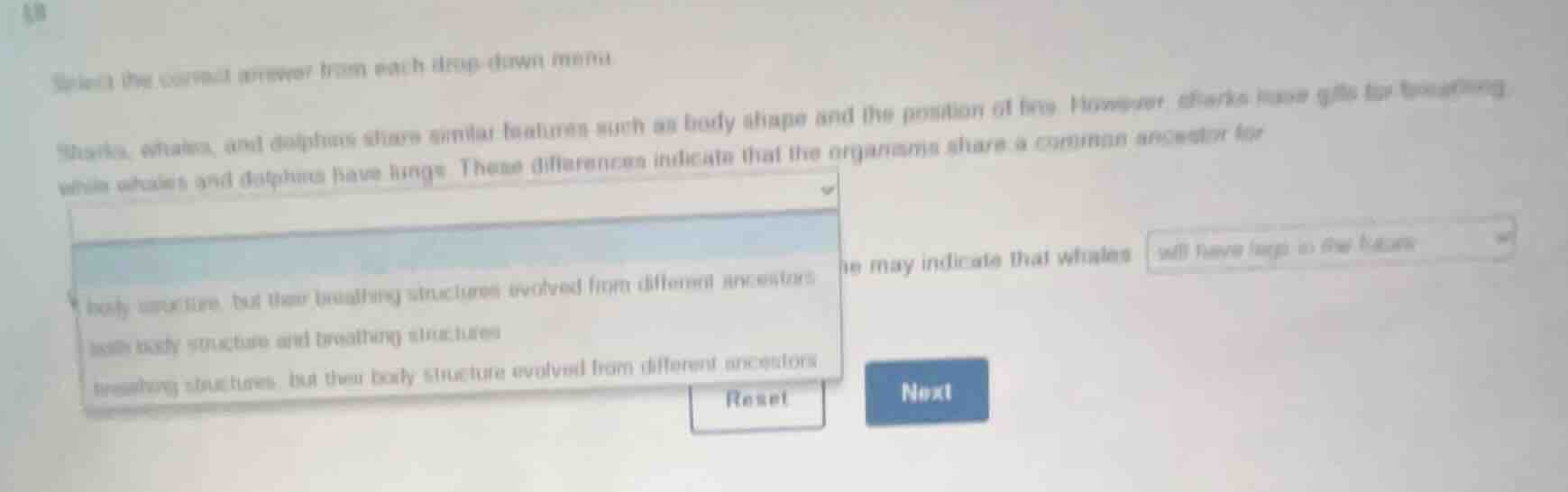 select the correct answer from each drop - down menu. sharks, whales, a…