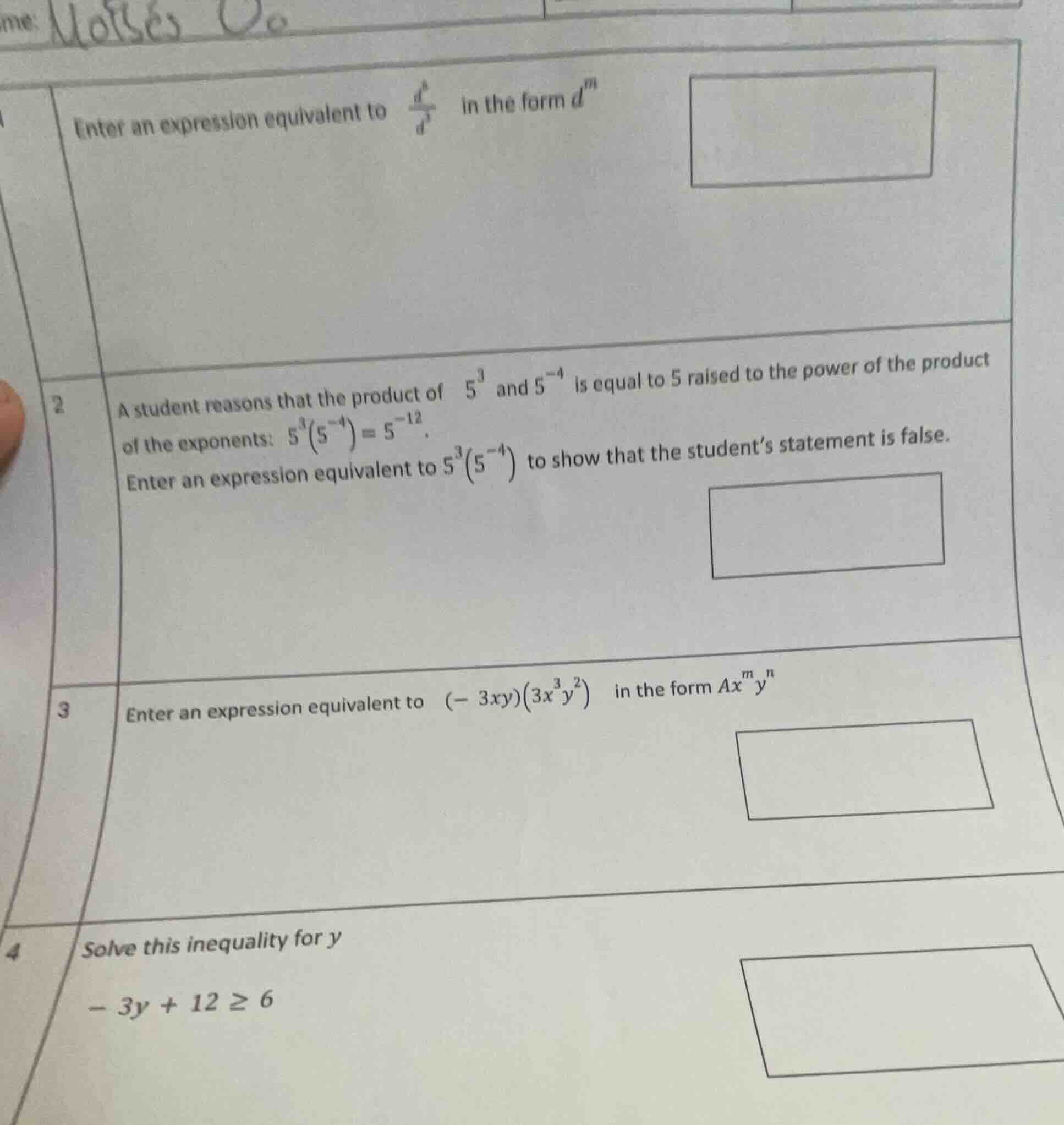 1. enter an expression equivalent to \\(\\frac{d^8}{d^5}\\) in the form…