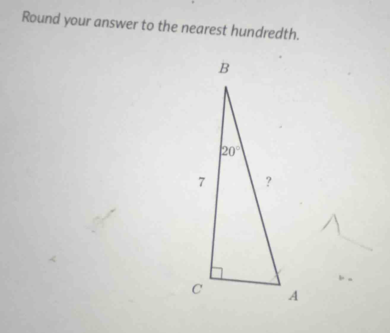 round your answer to the nearest hundredth. (there is a right triangle …