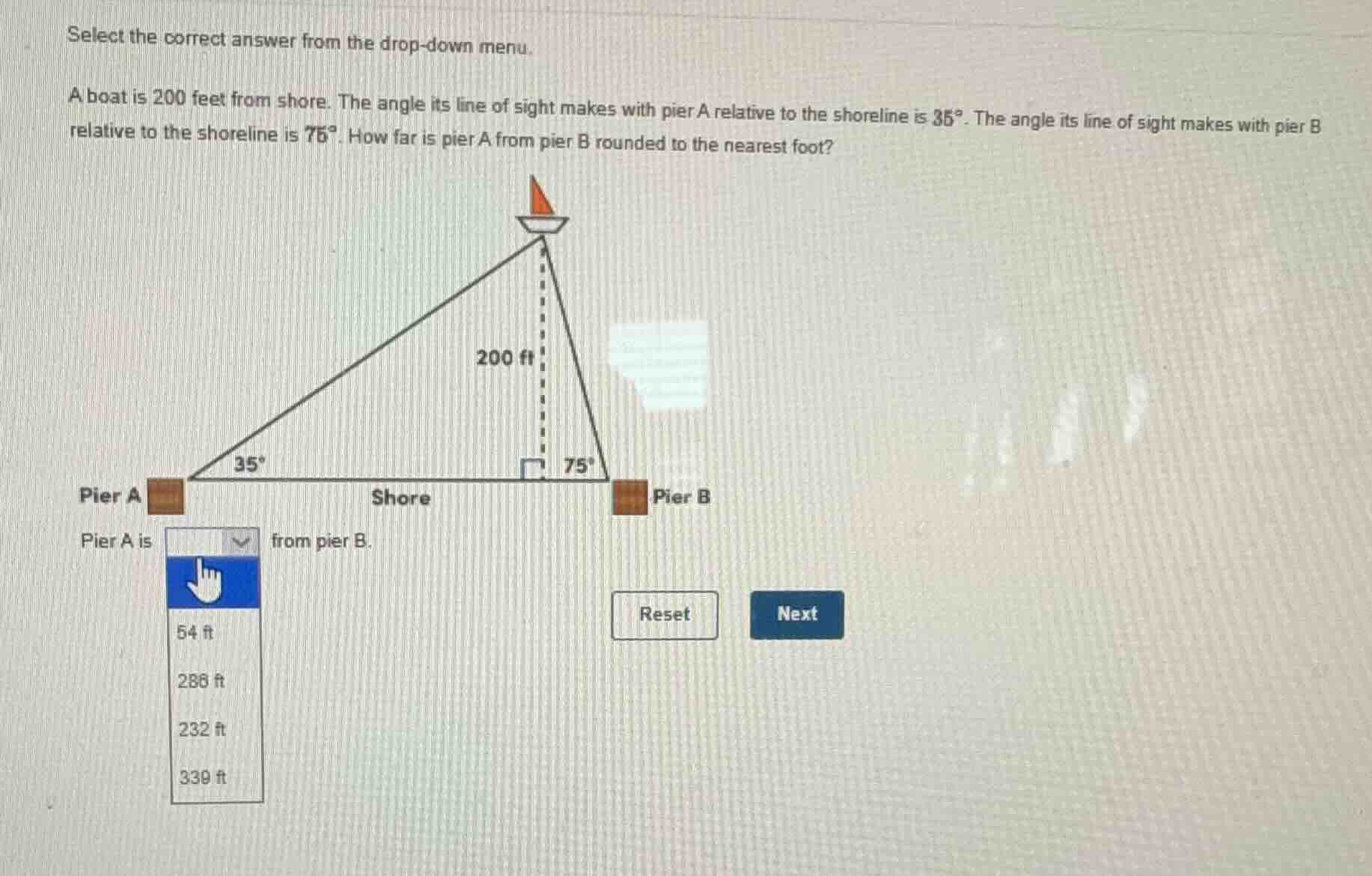 select the correct answer from the drop - down menu. a boat is 200 feet…