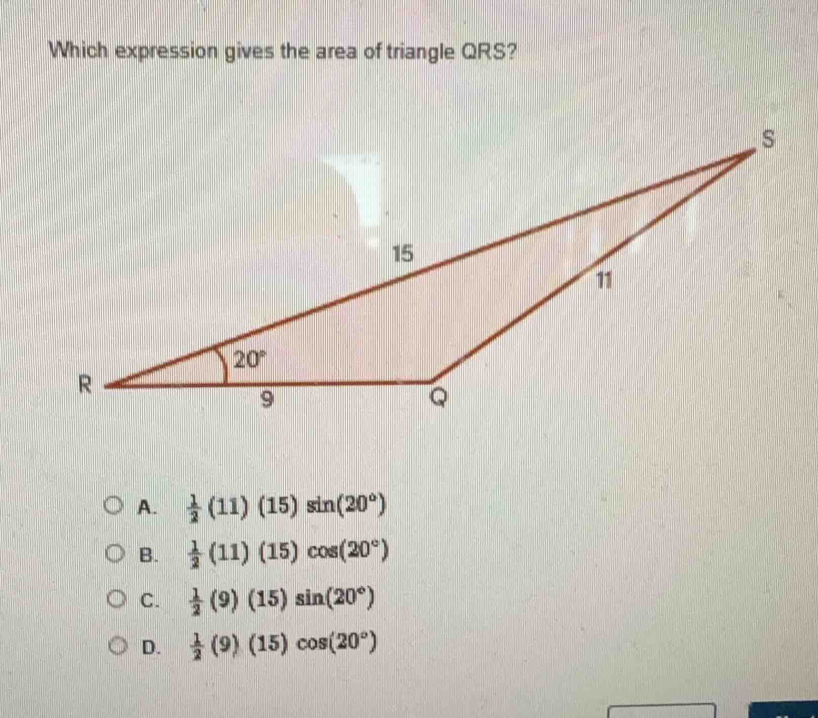 which expression gives the area of triangle qrs? triangle image with si…