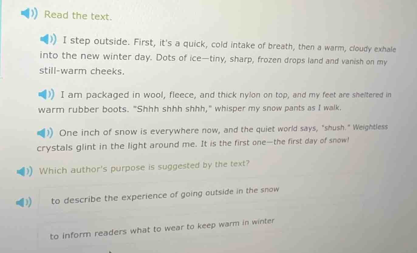 read the text. i step outside. first, its a quick, cold intake of breat…