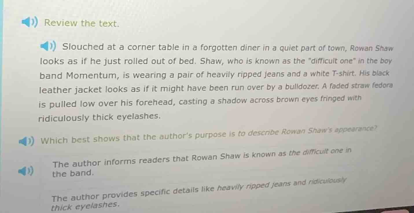 review the text. slouched at a corner table in a forgotten diner in a q…