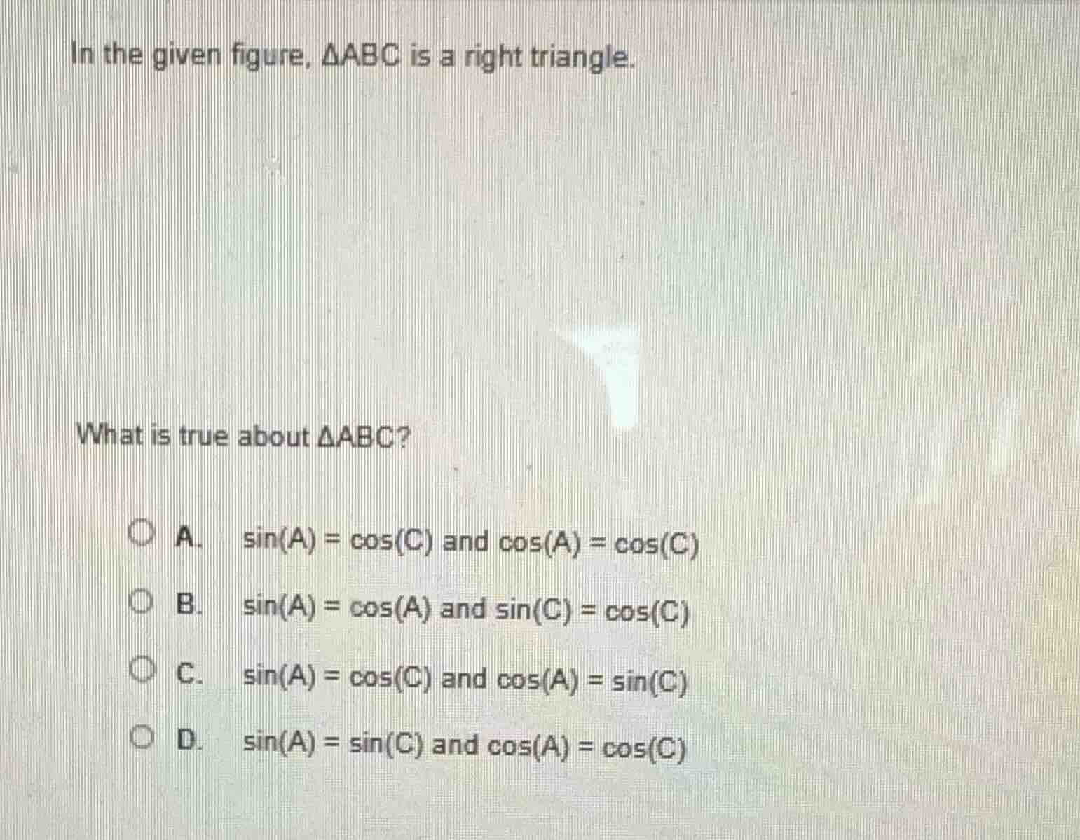 in the given figure, δabc is a right triangle. what is true about δabc?…