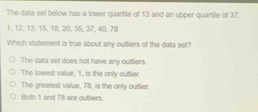 the data set below has a lower quartile of 13 and an upper quartile of …