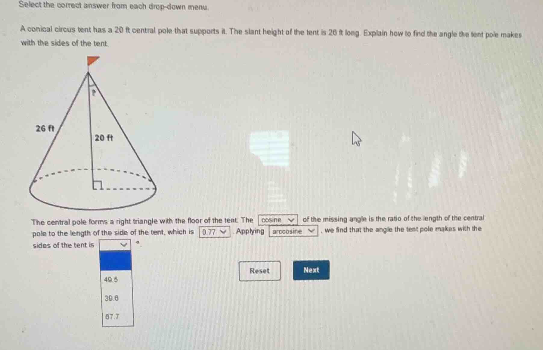 select the correct answer from each drop - down menu. a conical circus …