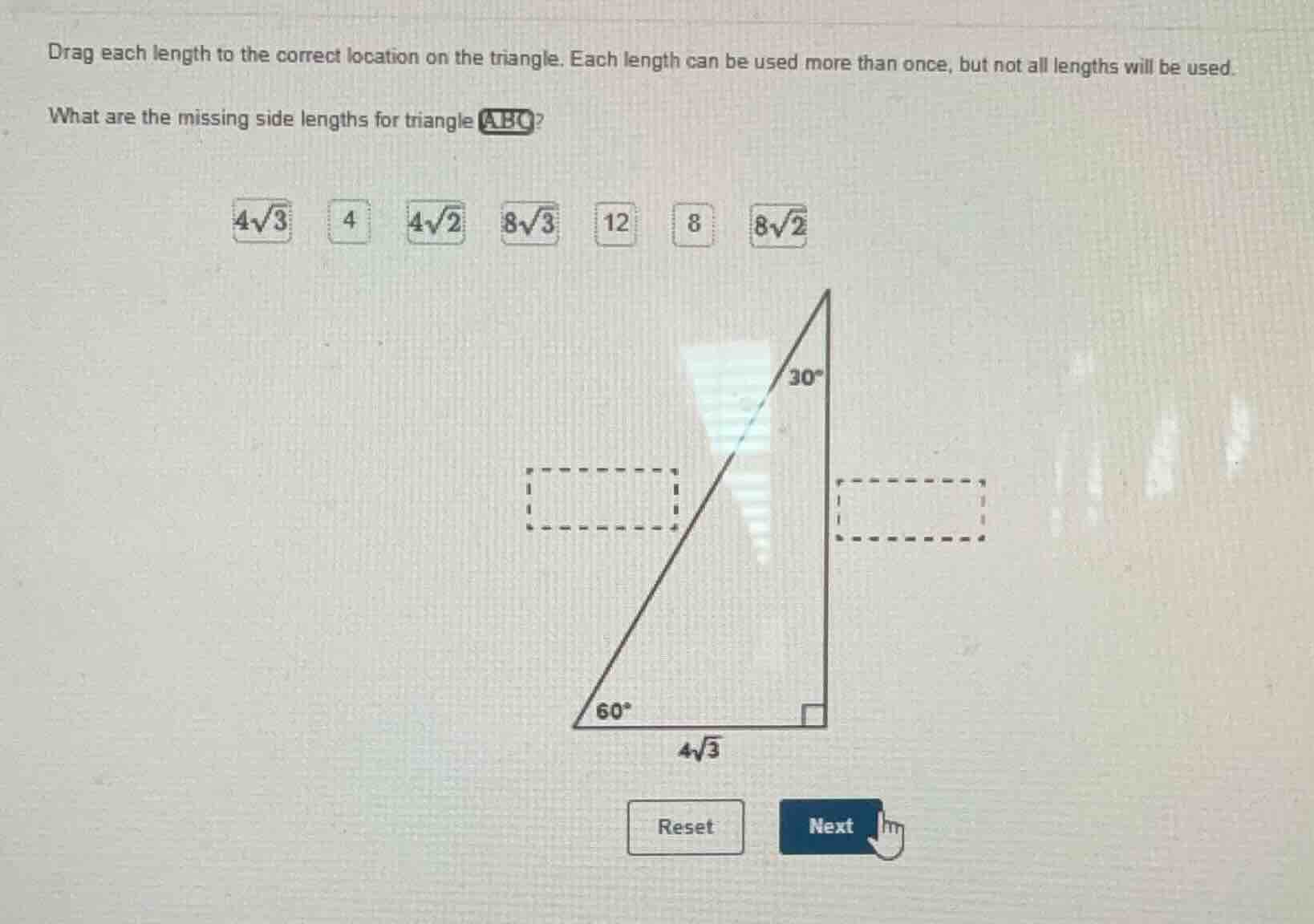 drag each length to the correct location on the triangle. each length c…