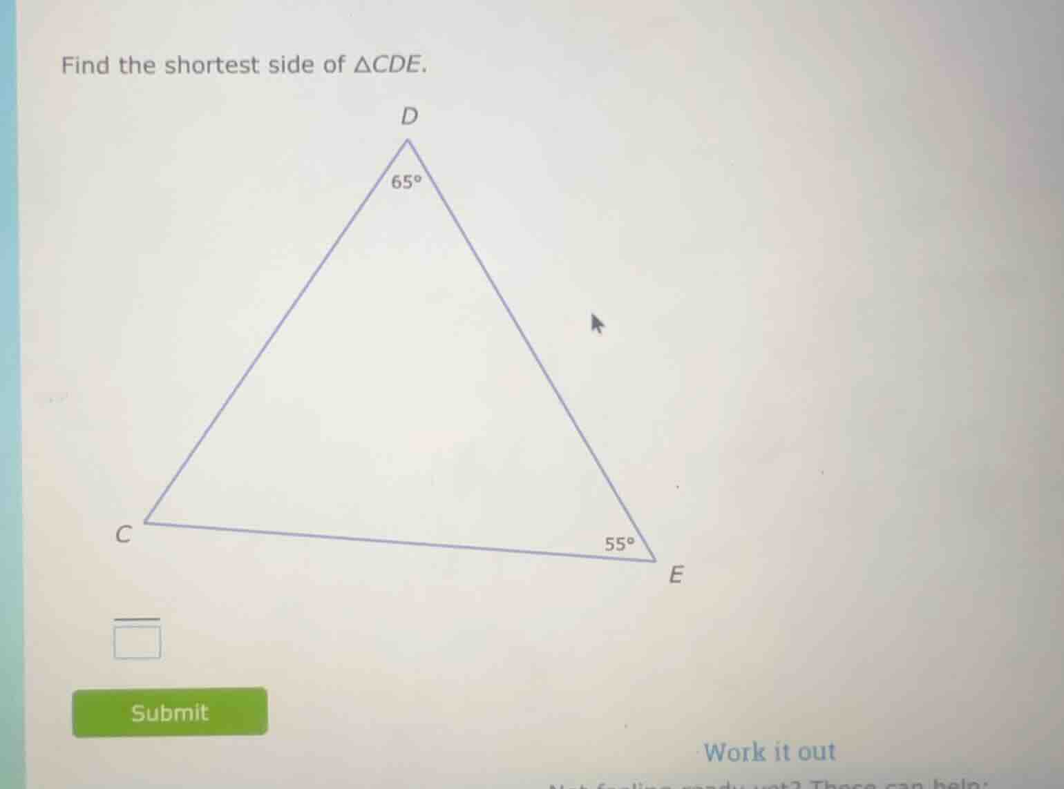 find the shortest side of δcde.