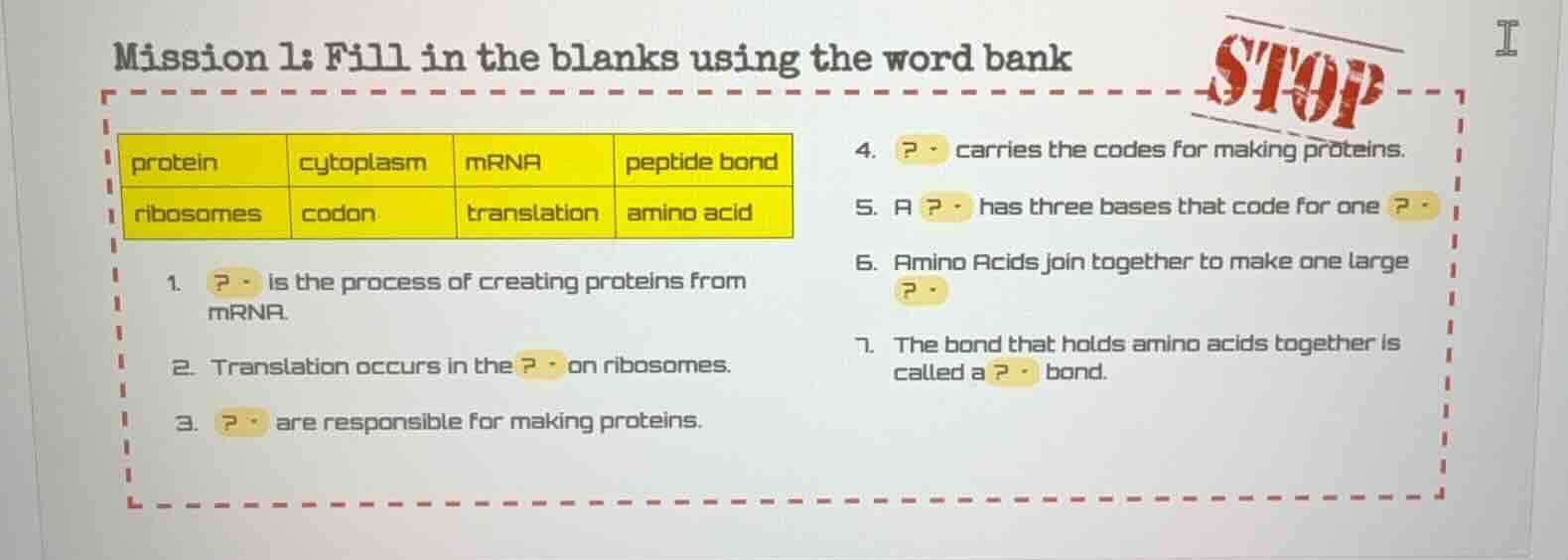 mission 1: fill in the blanks using the word bank protein cytoplasm mrn…