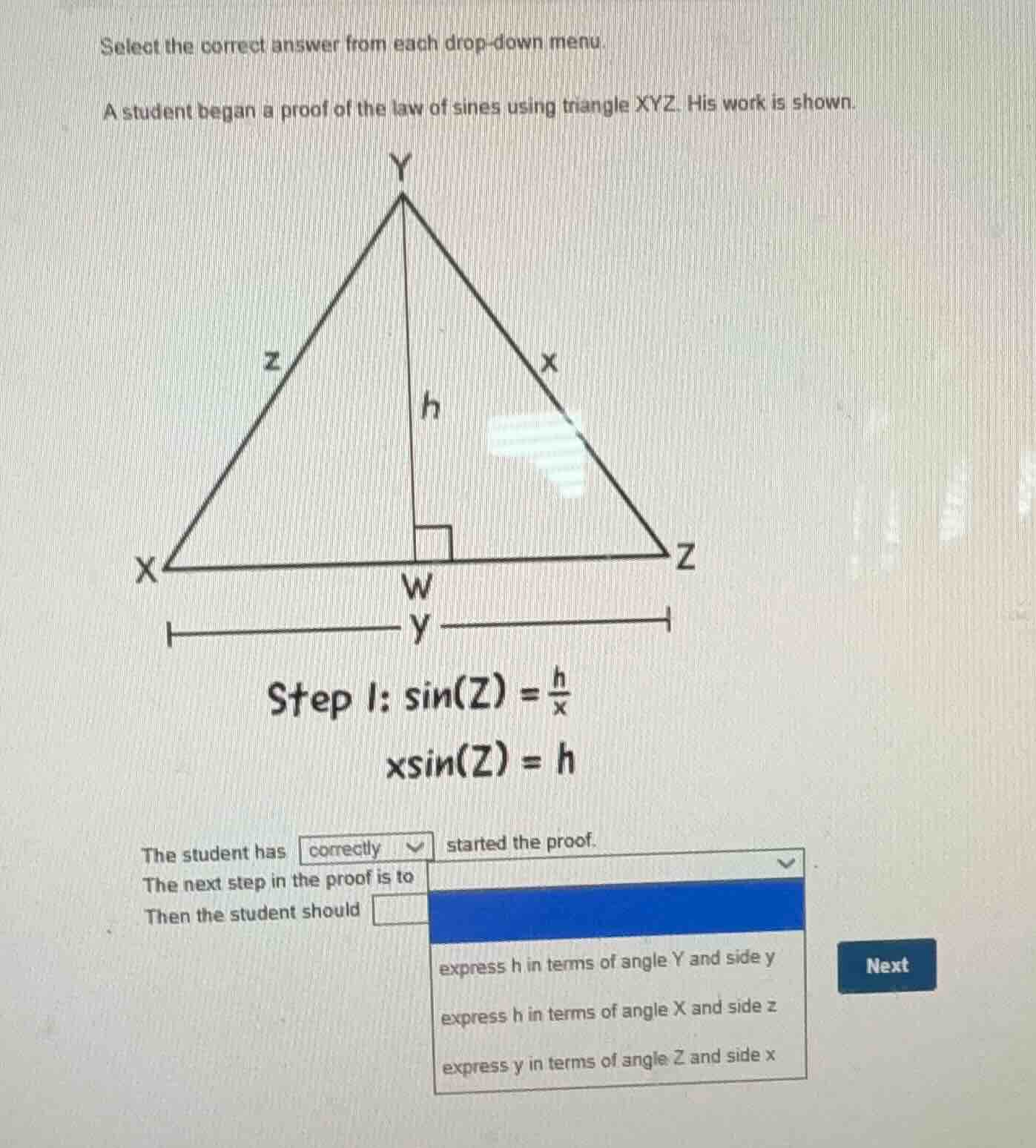 select the correct answer from each drop-down menu. a student began a p…