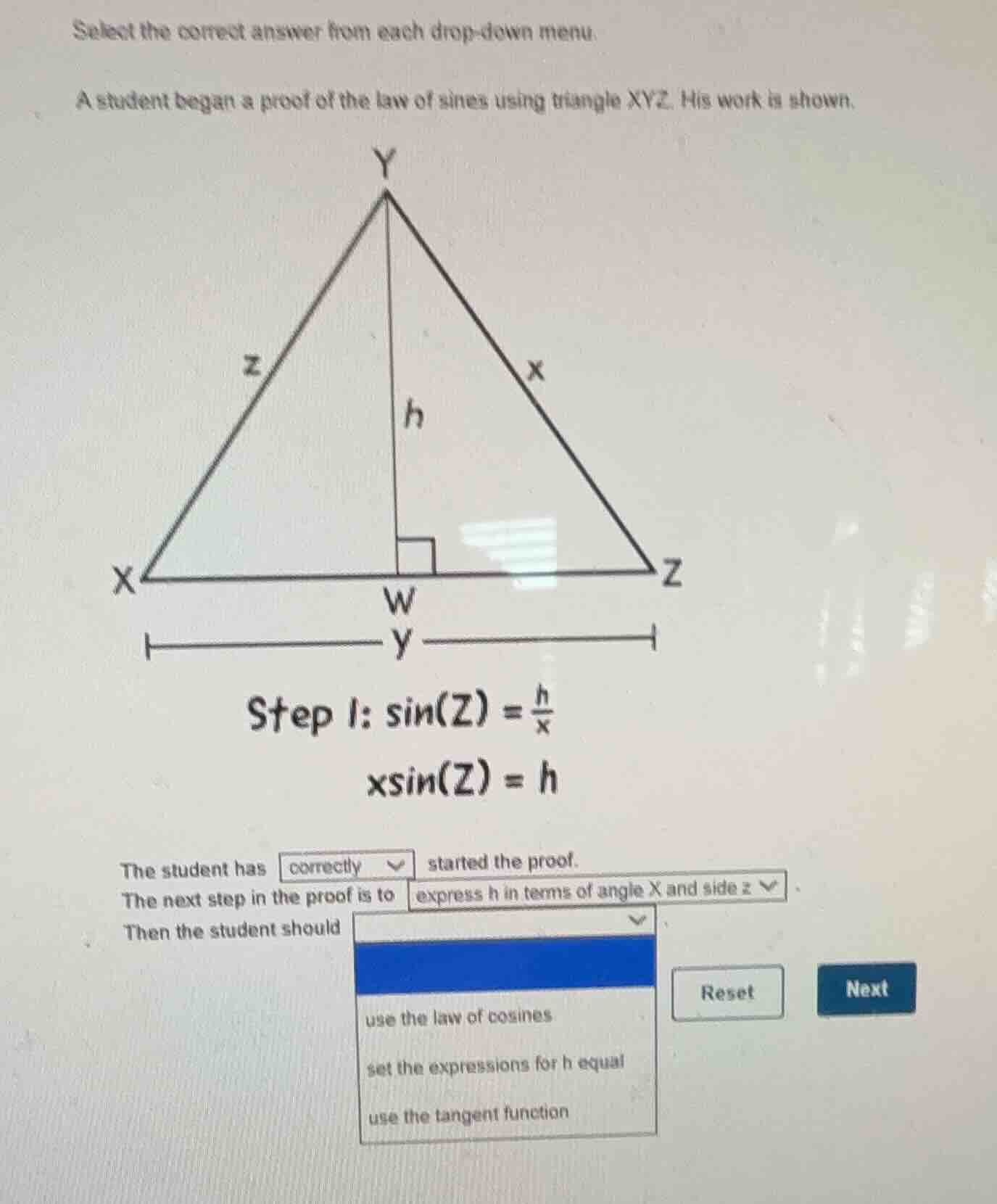 select the correct answer from each drop - down menu. a student began a…