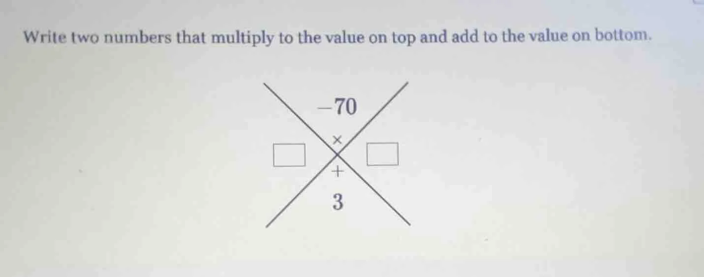 write two numbers that multiply to the value on top and add to the valu…