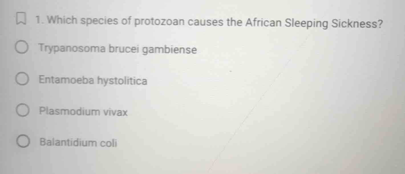 1. which species of protozoan causes the african sleeping sickness? try…