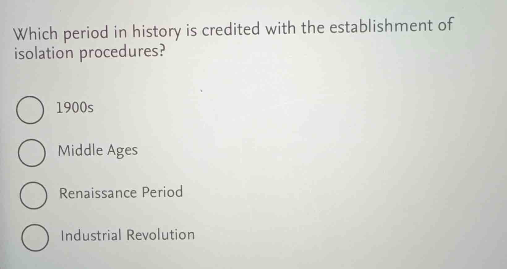 which period in history is credited with the establishment of isolation…