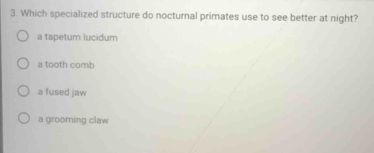 3. which specialized structure do nocturnal primates use to see better …